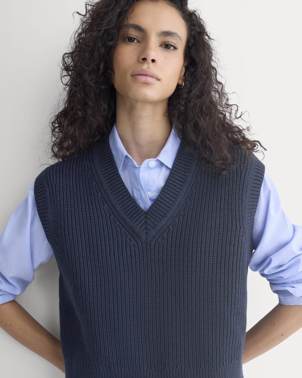 Ribbed V-Neck Vest in Everyday Cotton | Navy by EVERLANE