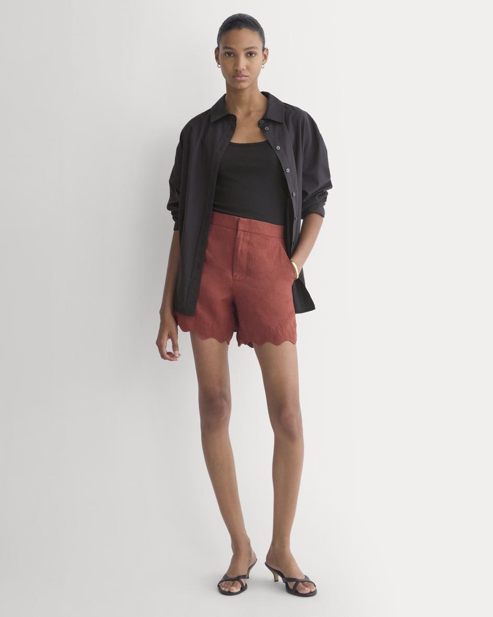 Scalloped Edge Short in Linen | Henna Red by EVERLANE