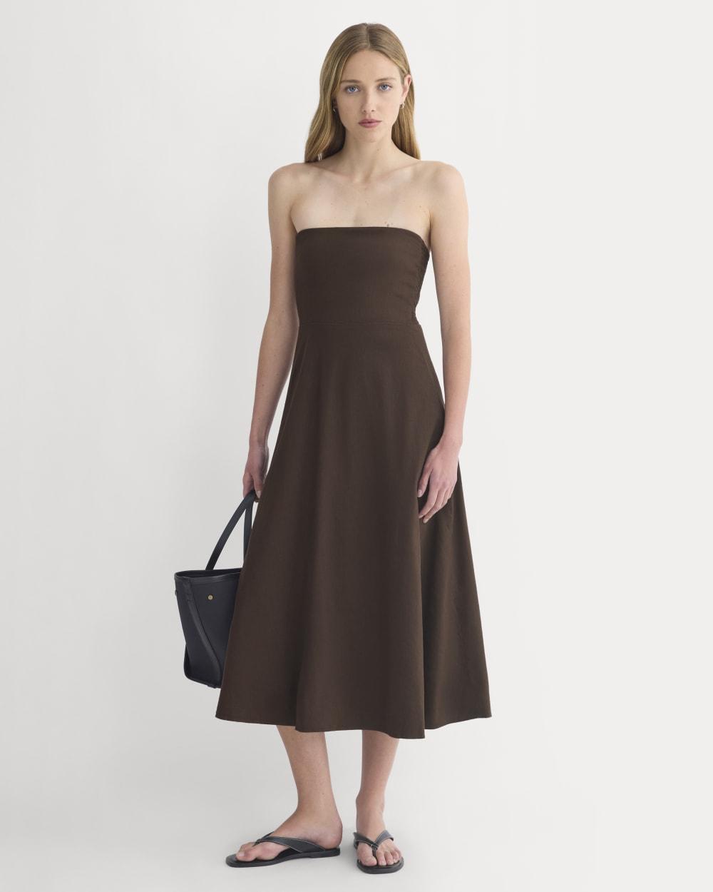 Strapless Dress in Stretch Linen | Dark Brown by EVERLANE