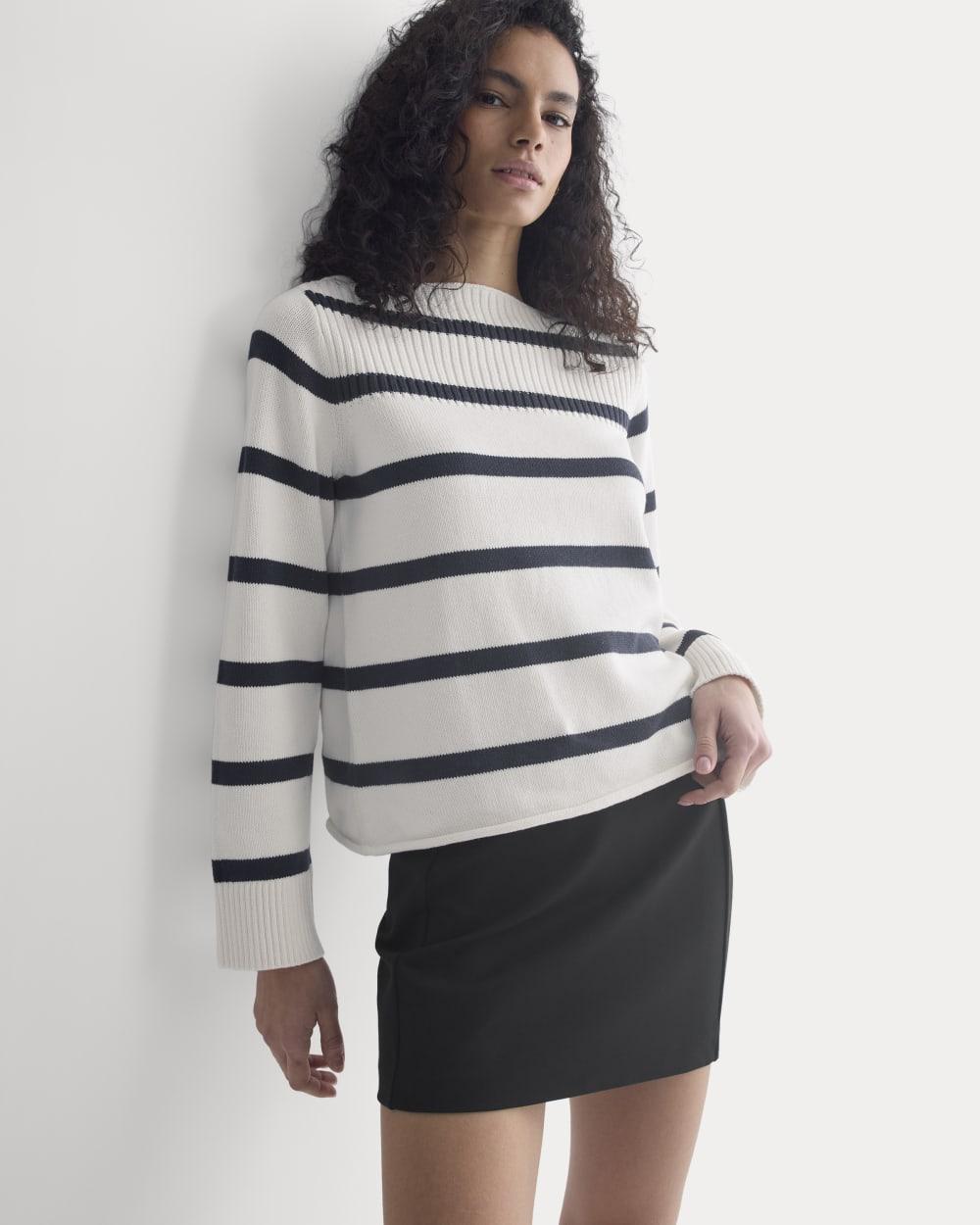 Striped Boatneck Sweater in Everyday Cotton | True Navy/Bone by EVERLANE