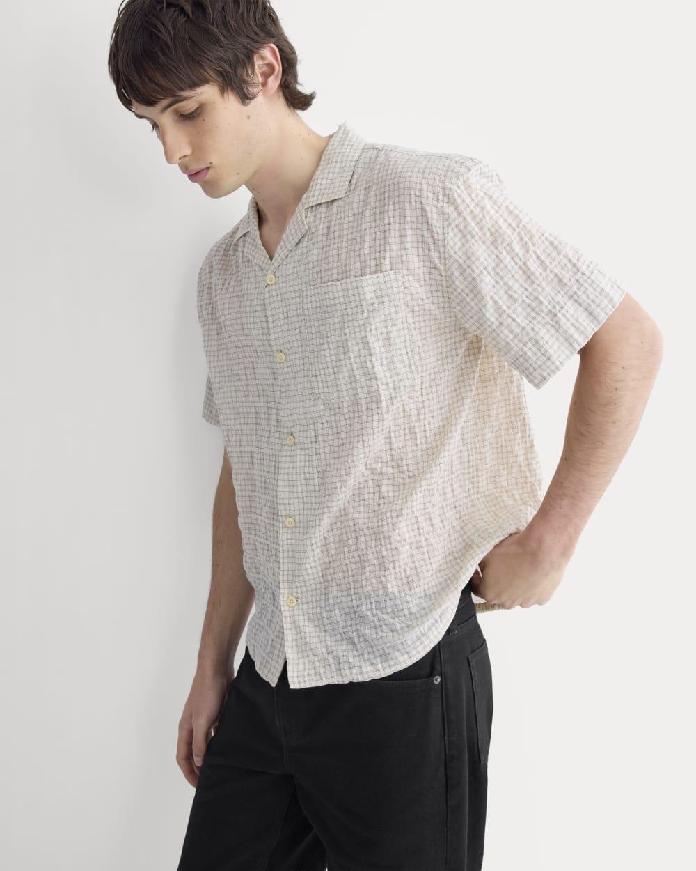 Textured Voile Resort Shirt | Natural Plaid by EVERLANE