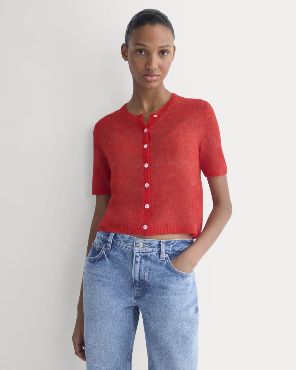 The Air Alpaca™ Short-Sleeve Cardigan | Fiery Red by EVERLANE