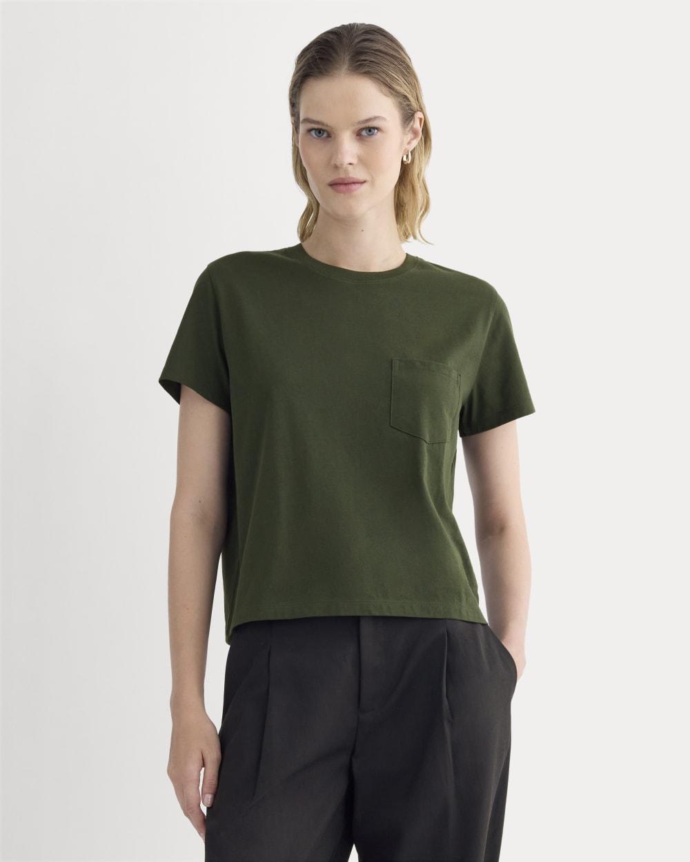 The Box-Cut Tee in Essential Cotton | Dark Green | Pocket by EVERLANE