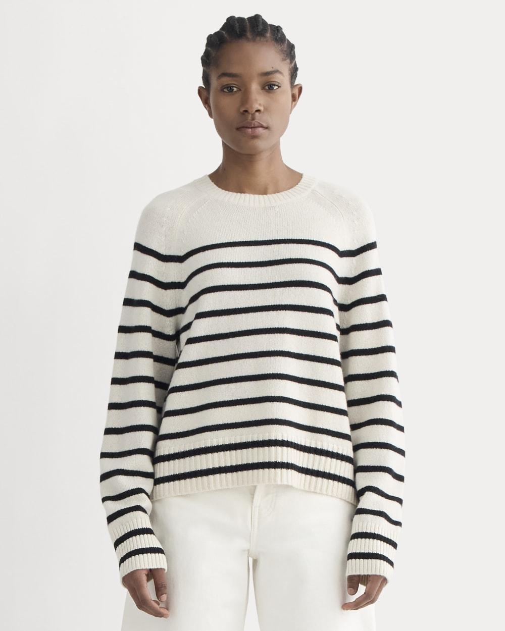 The Boxy Crew in Cashmere | Bone / Black by EVERLANE