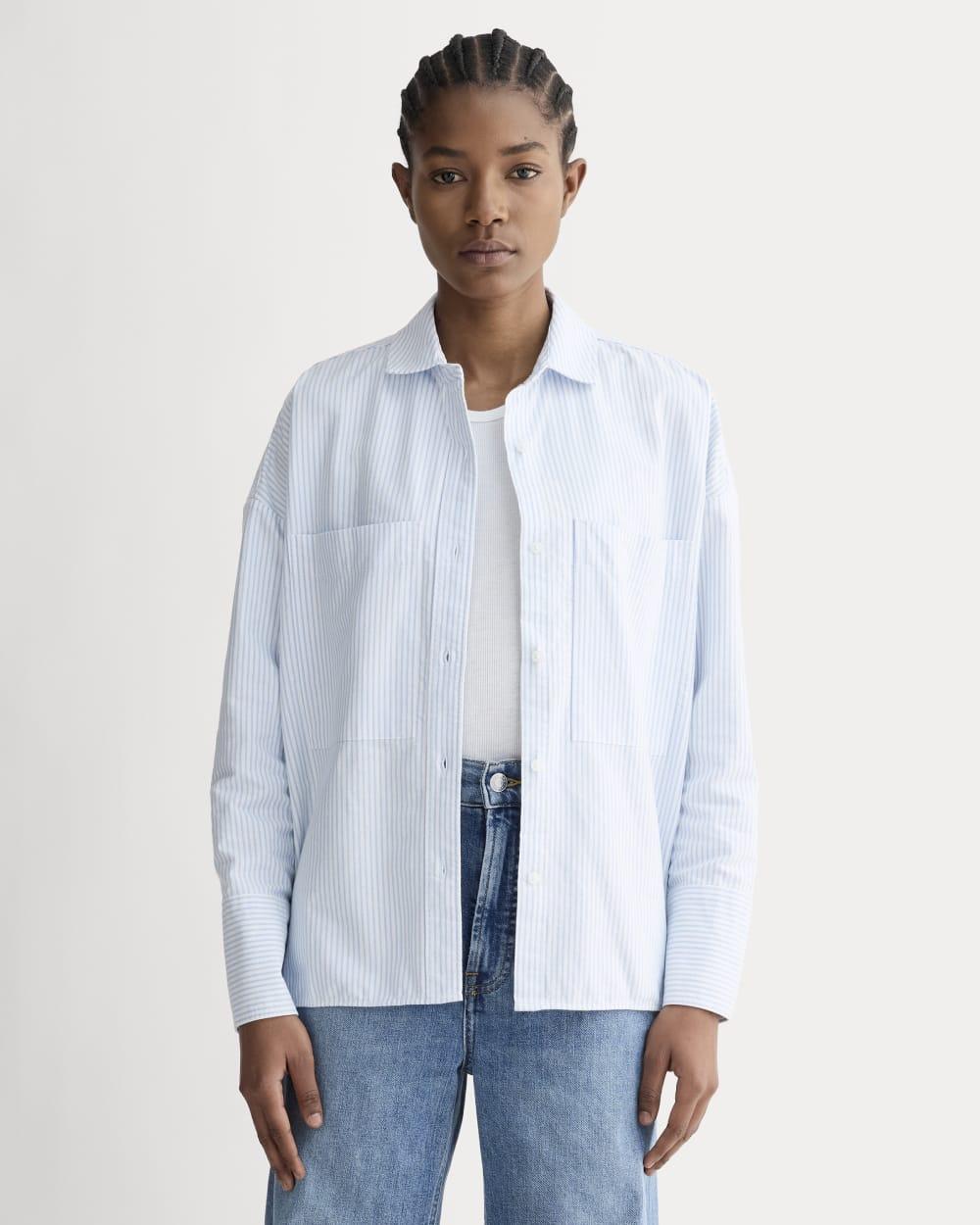 The Boxy Oxford | White / Blue by EVERLANE