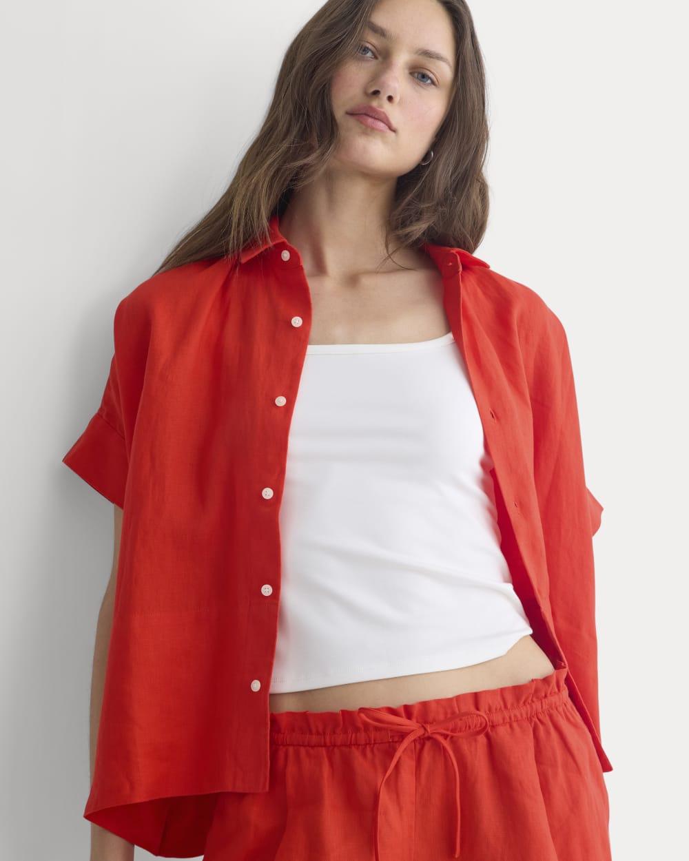 The Boxy Shirt in Linen | Fiery Red by EVERLANE