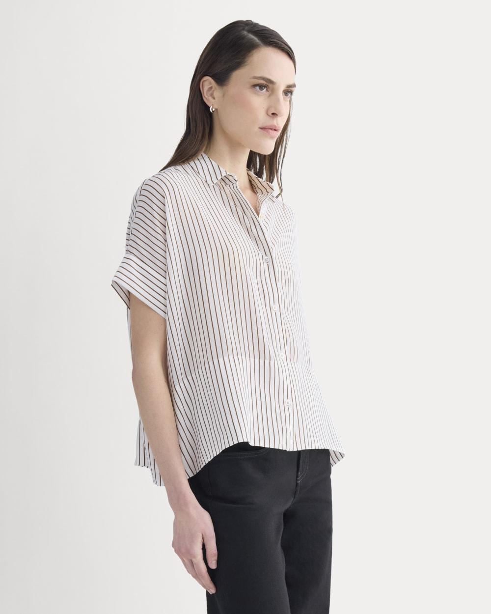 The Boxy Shirt in Washable Silk | Bone / Toffee Stripe by EVERLANE