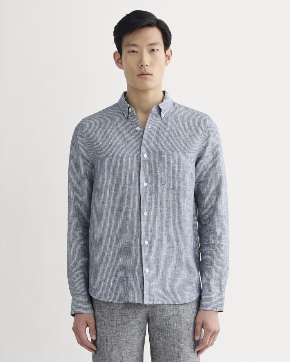 The Classic Shirt in Linen | White / Blue by EVERLANE