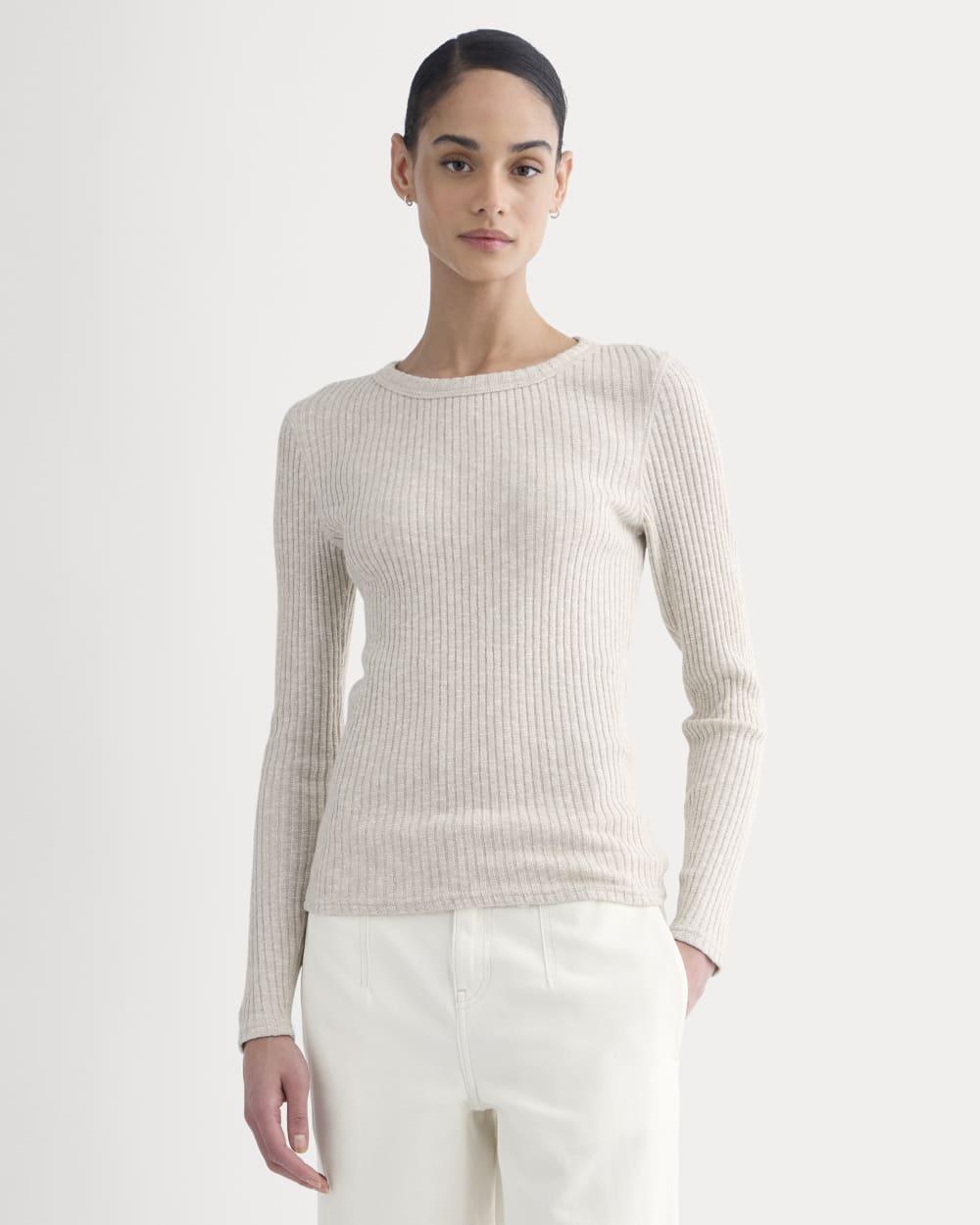 The Cozy Rib Long-Sleeve Tee | Peyote / Bone by EVERLANE