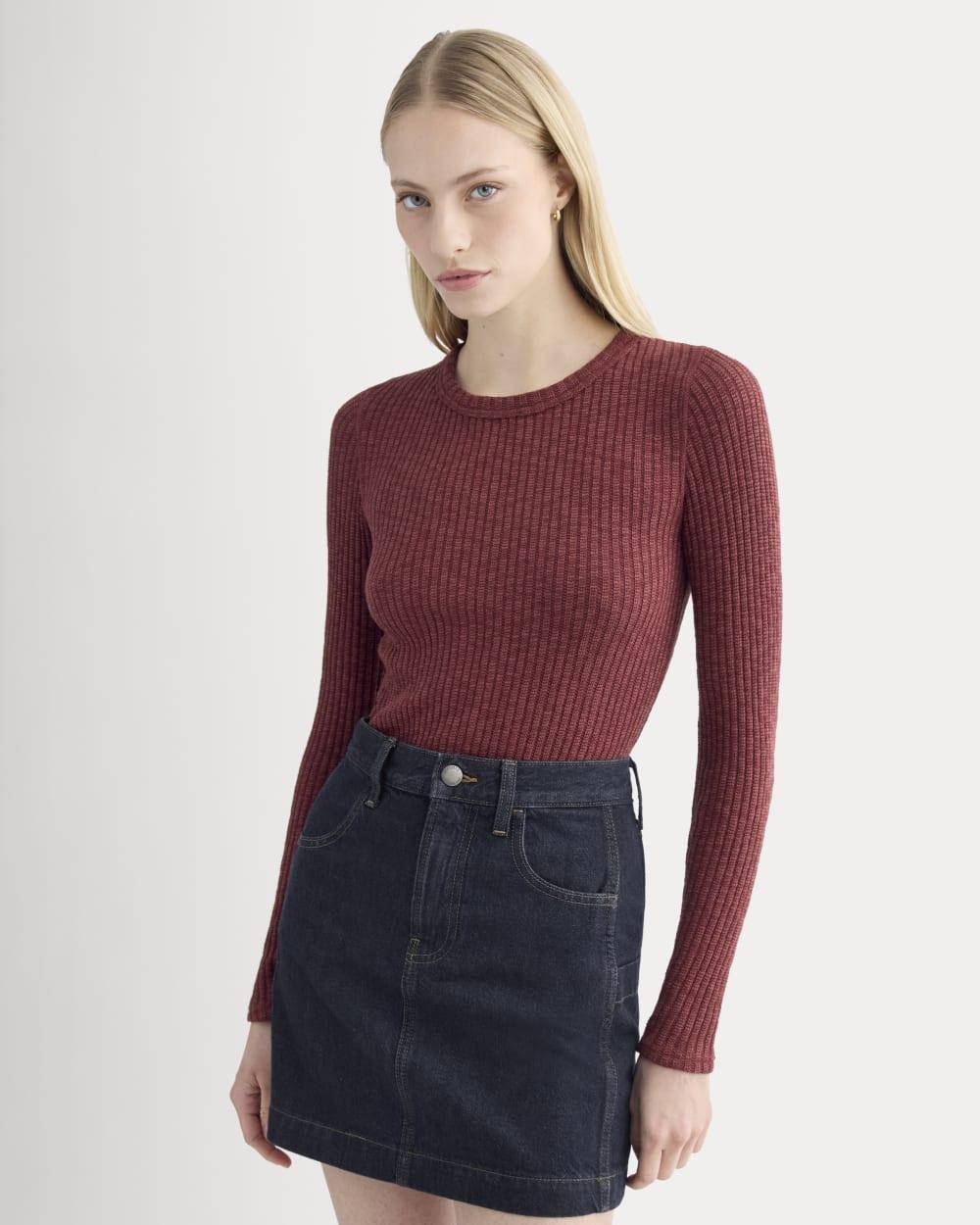 The Cozy Rib Long-Sleeve Tee | Pomegranate by EVERLANE