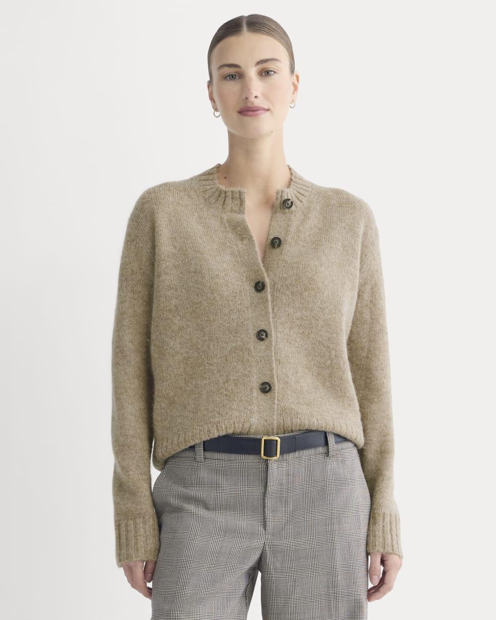 The Crew Cardigan in Alpaca | Dark Heathered Camel by EVERLANE