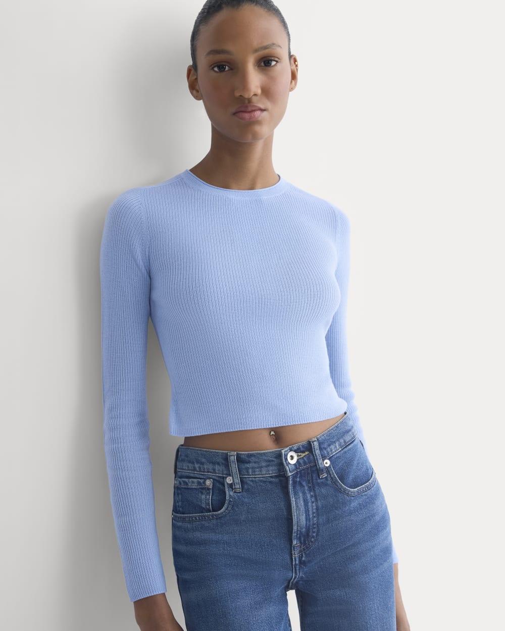 The Cropped Crew Top in Ultrafine Merino | Open Air Blue by EVERLANE