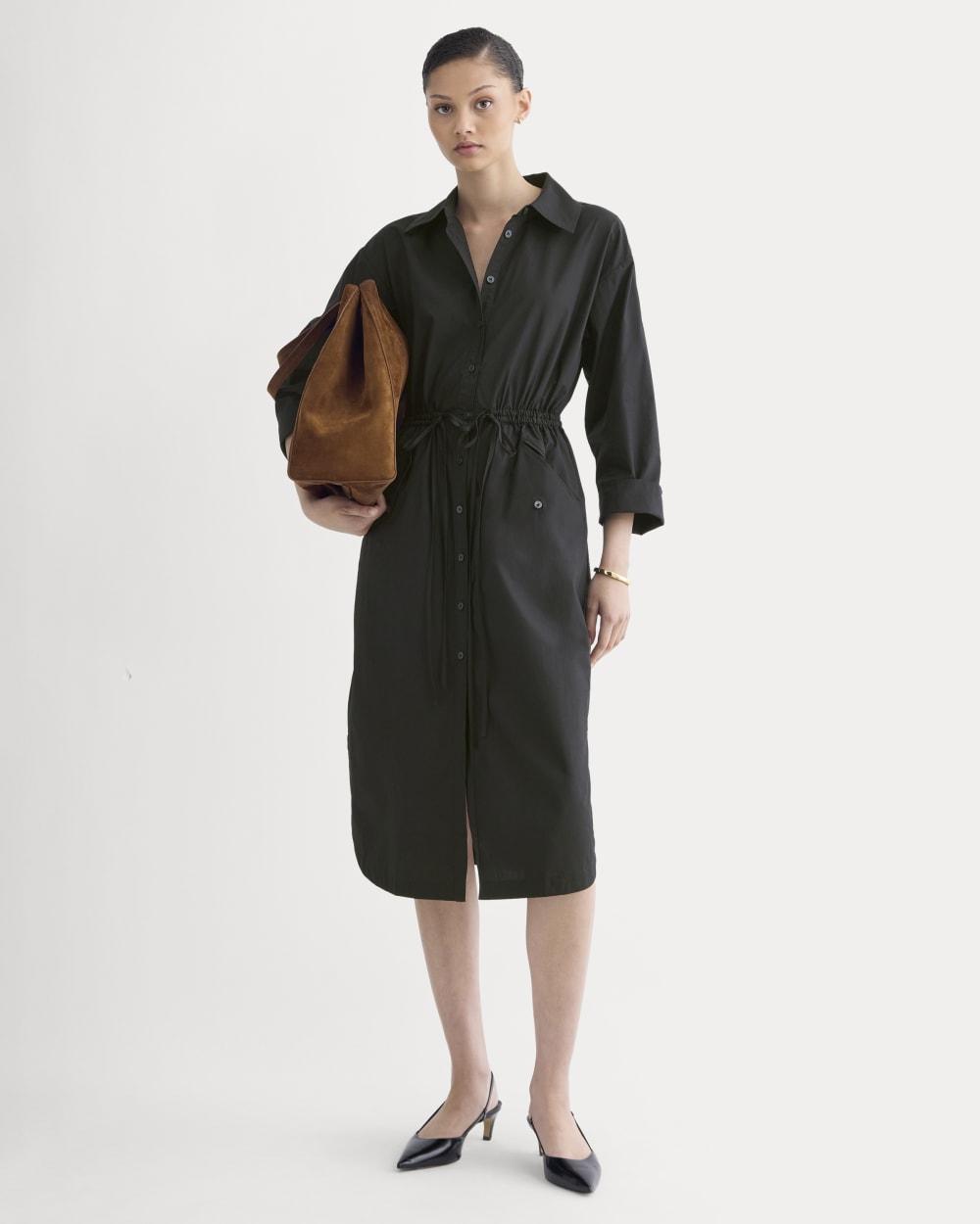 The Drawcord Shirtdress in Ultrasoft Cotton | Black by EVERLANE
