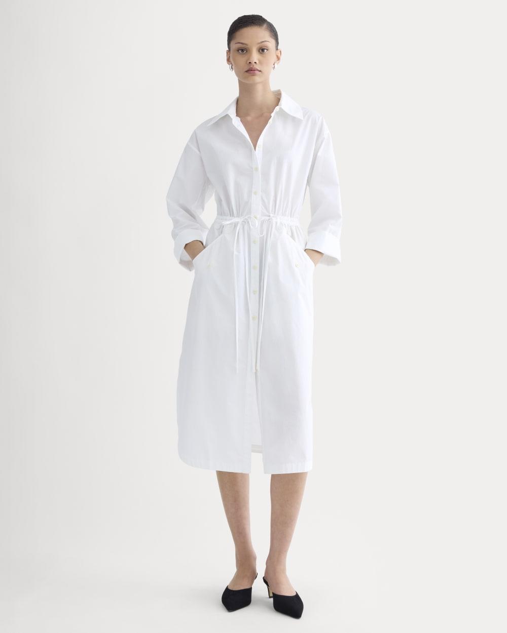 The Drawcord Shirtdress in Ultrasoft Cotton | White by EVERLANE