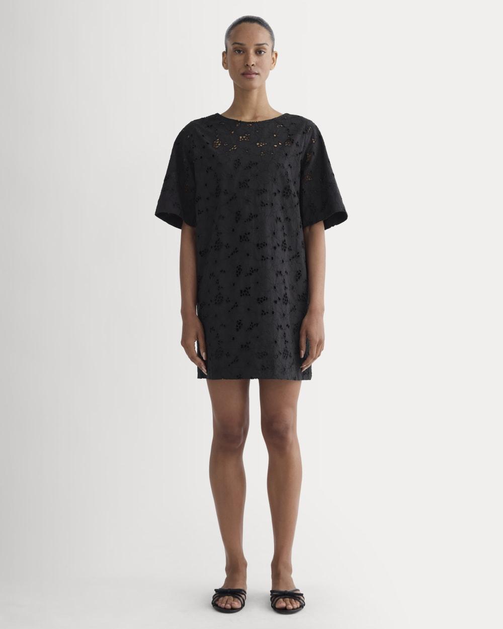 The Eyelet Mini Shift Dress | Black by EVERLANE