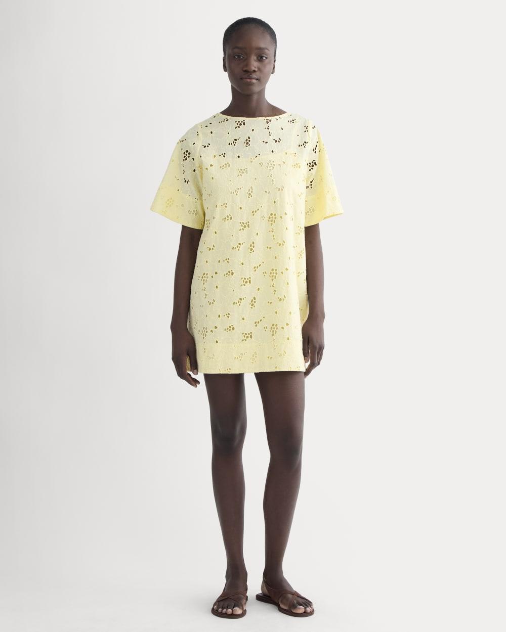 The Eyelet Mini Shift Dress | Light Yellow by EVERLANE