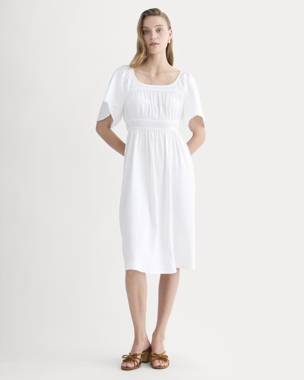 The Flutter-Sleeve Dress in Stretch Linen | White by EVERLANE