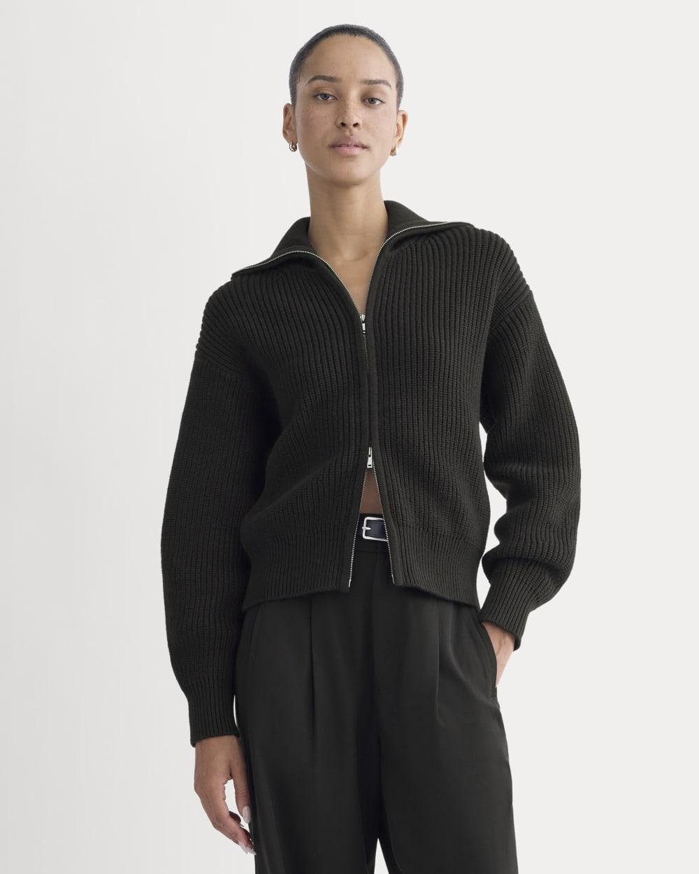 The Full-Zip Sweater in Everyday Cotton | Black by EVERLANE