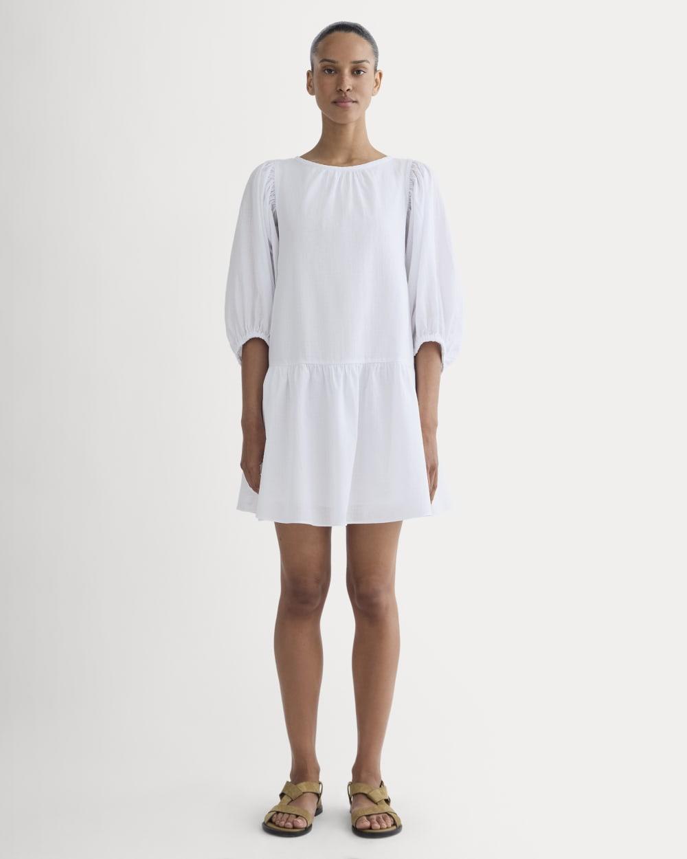 The Gauze Puff-Sleeve Mini Dress | White by EVERLANE