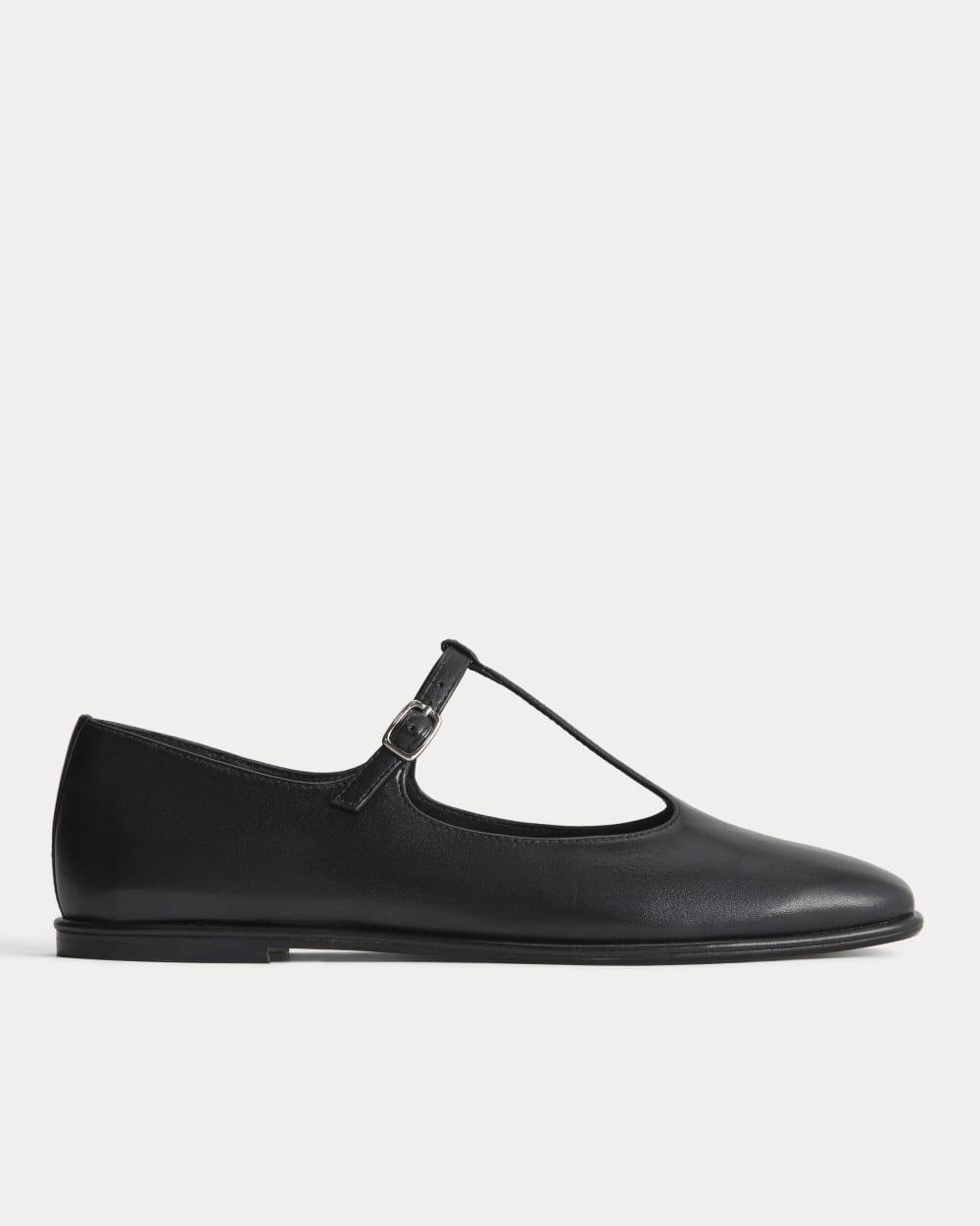 The Leather T-Strap Flat | Black by EVERLANE