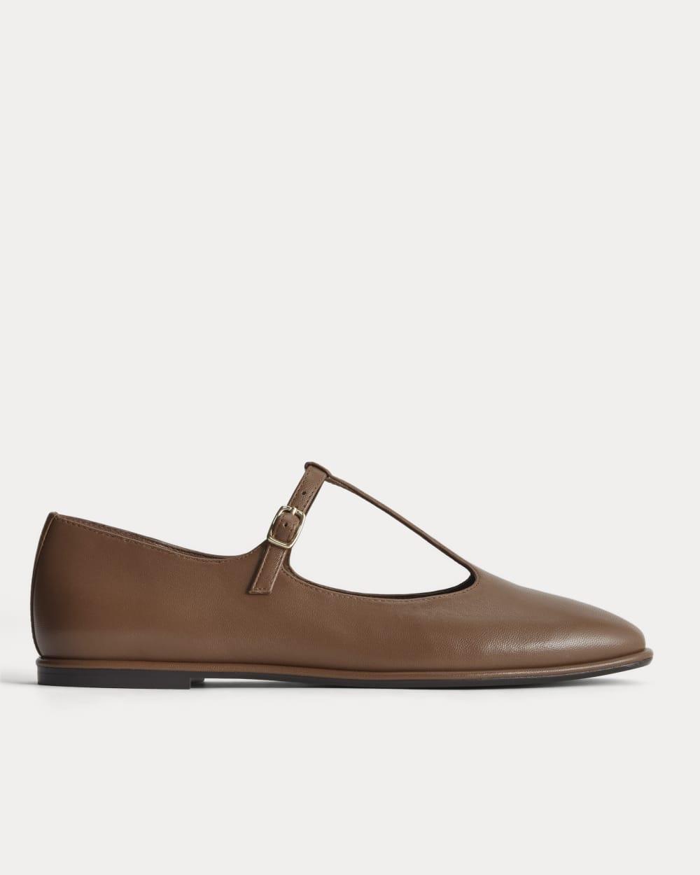The Leather T-Strap Flat | Rum by EVERLANE