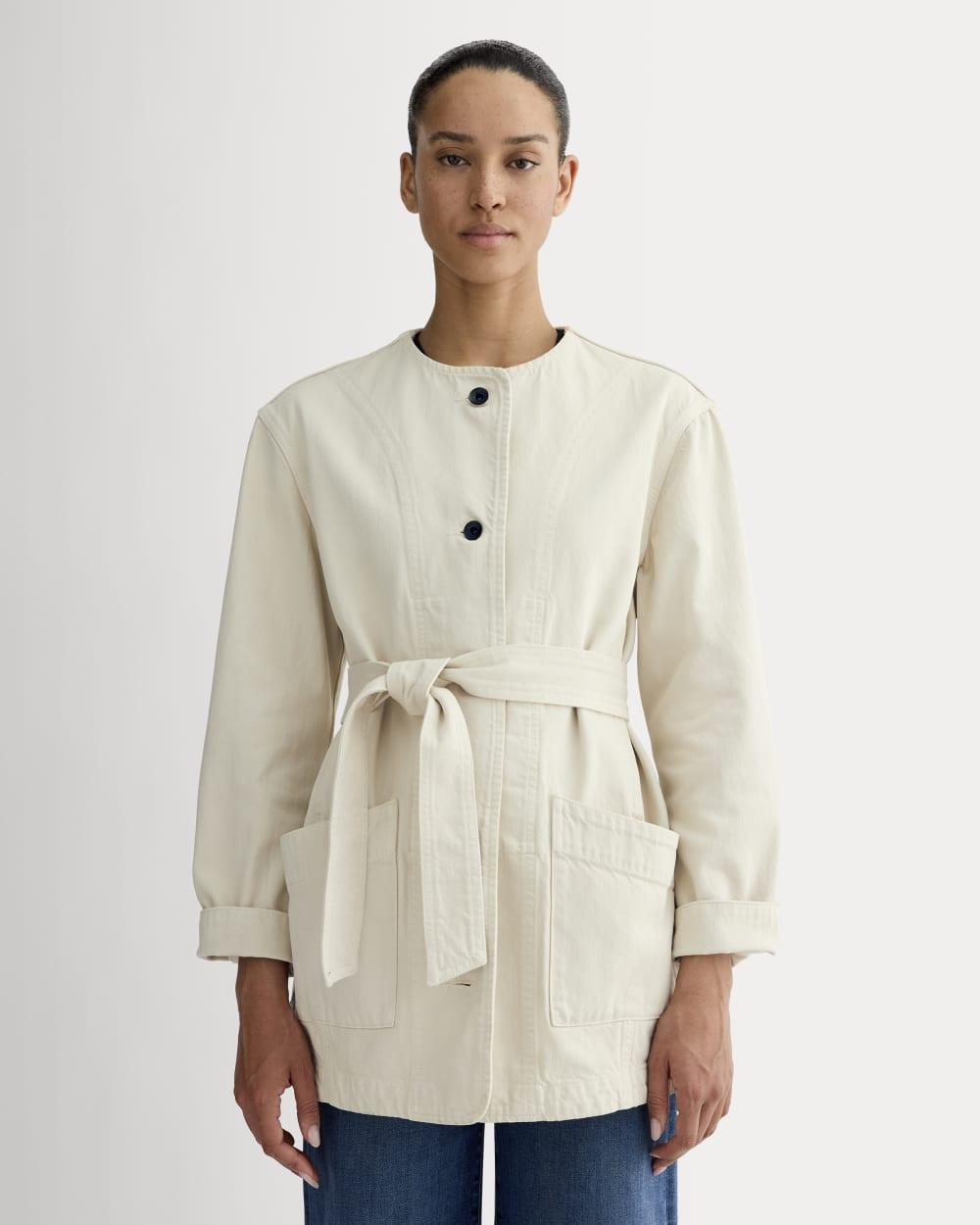 The Long Denim Barrel Jacket | Garment-Dyed Sand by EVERLANE