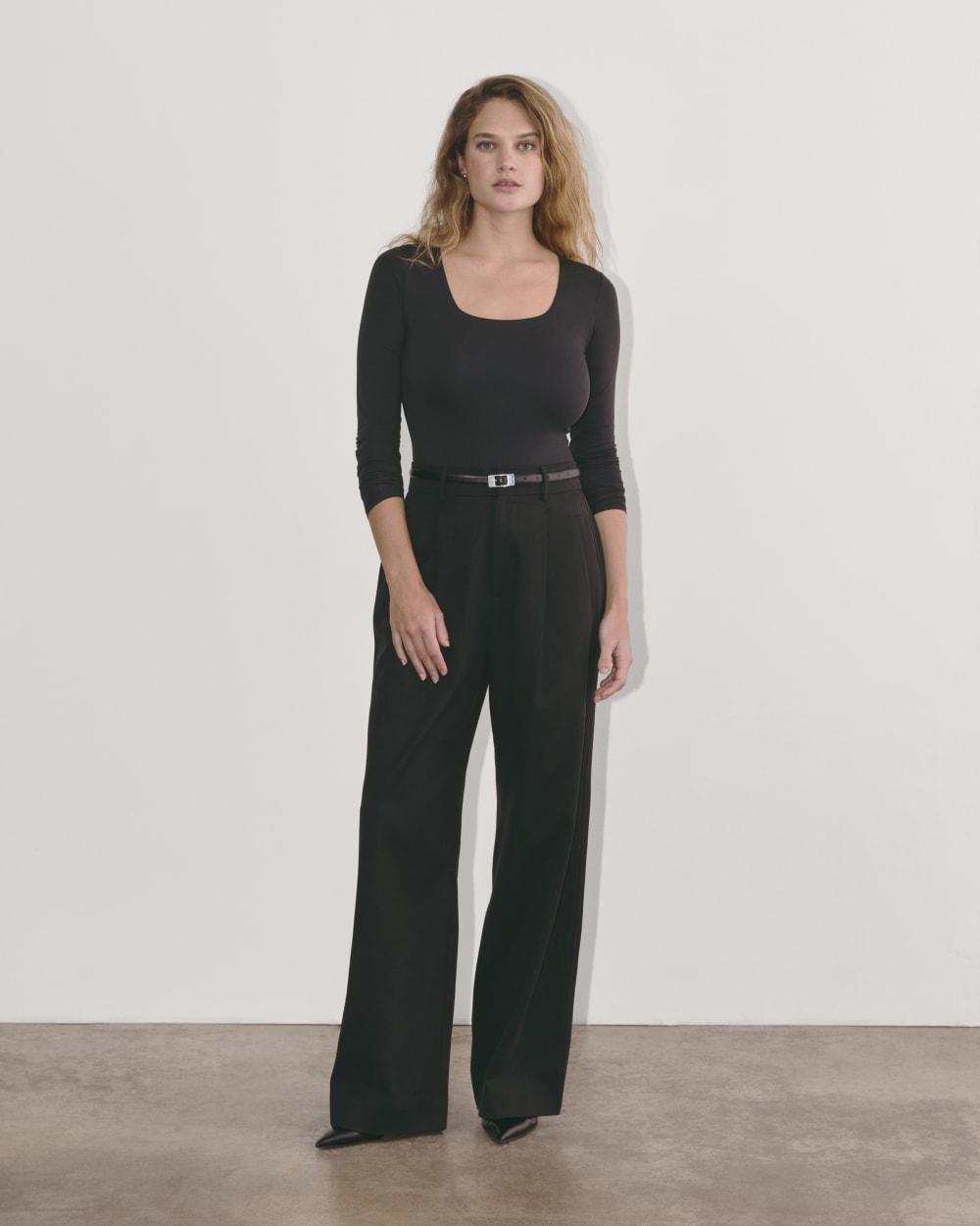 The Long-Sleeve Supima® Square-Neck Bodysuit | Black | Bikini by EVERLANE