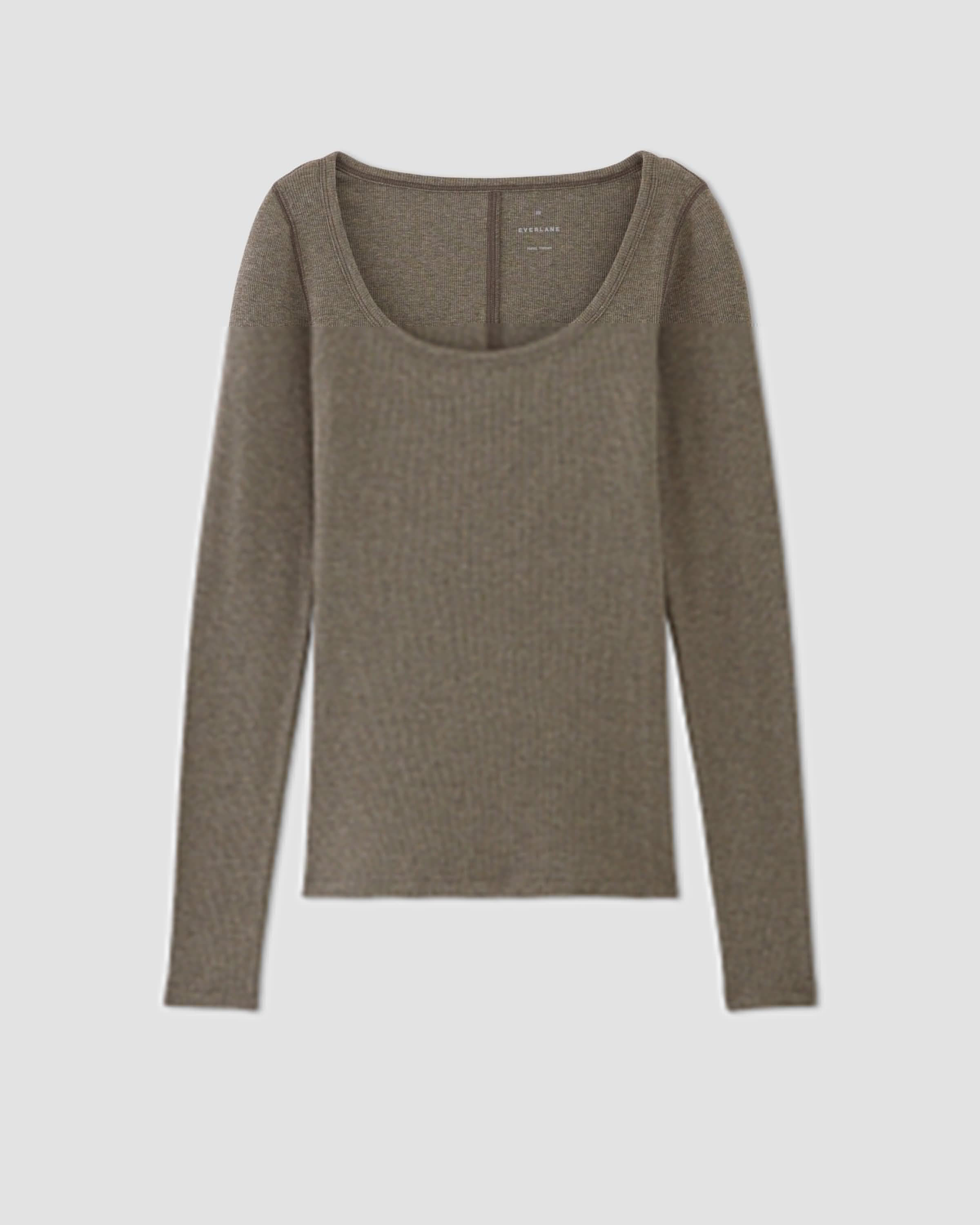 The Luxe Micro-Rib Long-Sleeve Scoop-Neck Tee by EVERLANE