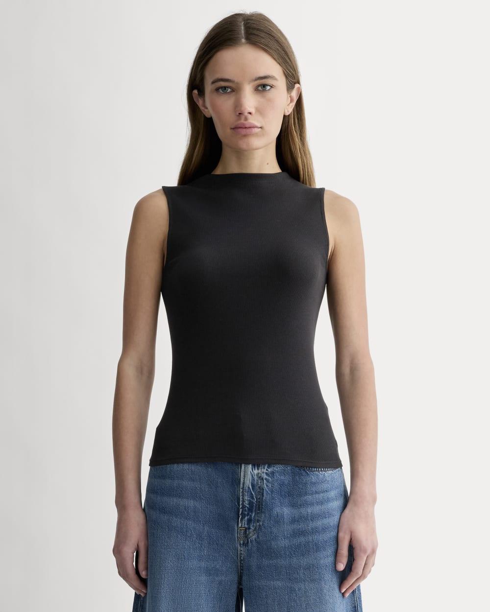 The Luxe Rib Funnel-Neck Tank | Black by EVERLANE