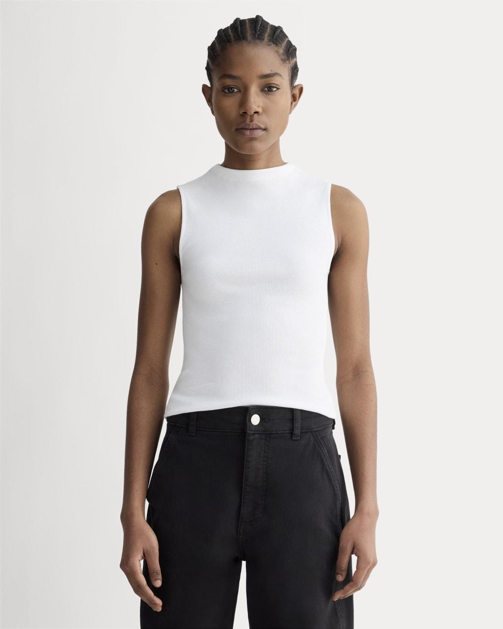 The Luxe Rib Funnel-Neck Tank | White by EVERLANE