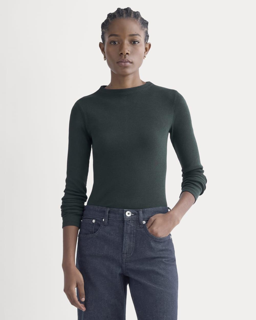 The Luxe Rib Funnel-Neck Tee | Heathered Dark Sea by EVERLANE