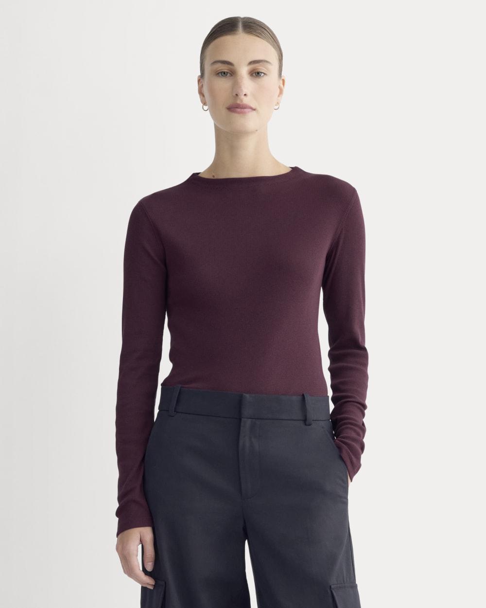The Luxe Rib Funnel-Neck Tee | Heathered Port Royale by EVERLANE