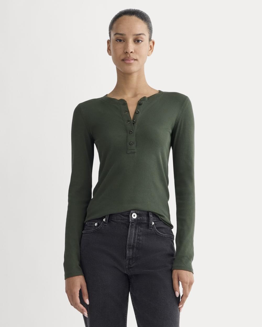 The Luxe Rib Henley | Dark Forest by EVERLANE
