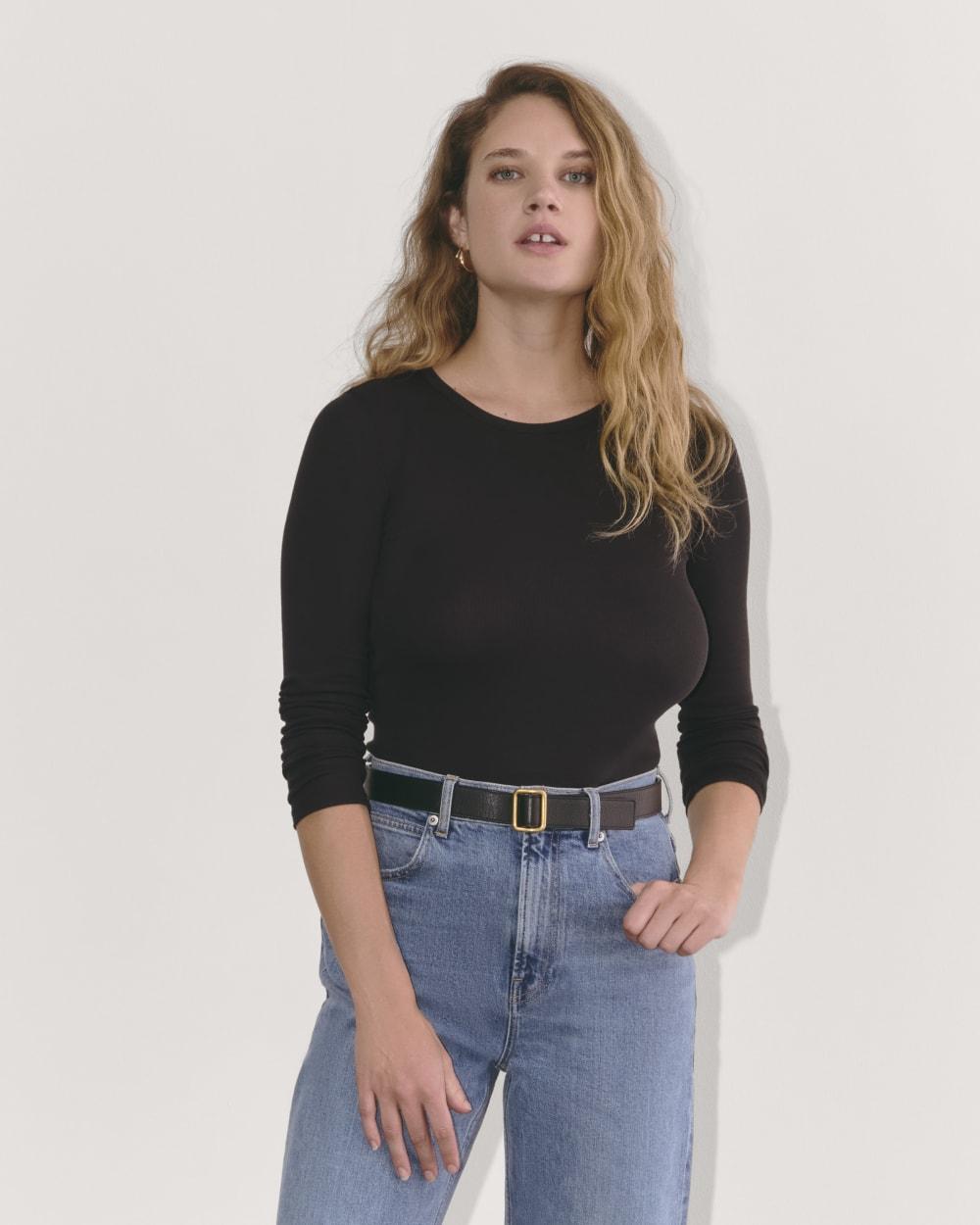 The Luxe Rib Long-Sleeve Crew | Black by EVERLANE