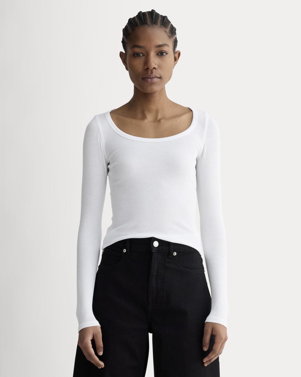 The Luxe Rib Long-Sleeve Scoop-Neck Tee | White by EVERLANE
