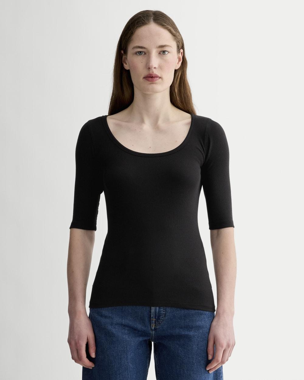 The Luxe Rib Scoop-Neck Tee | Black by EVERLANE