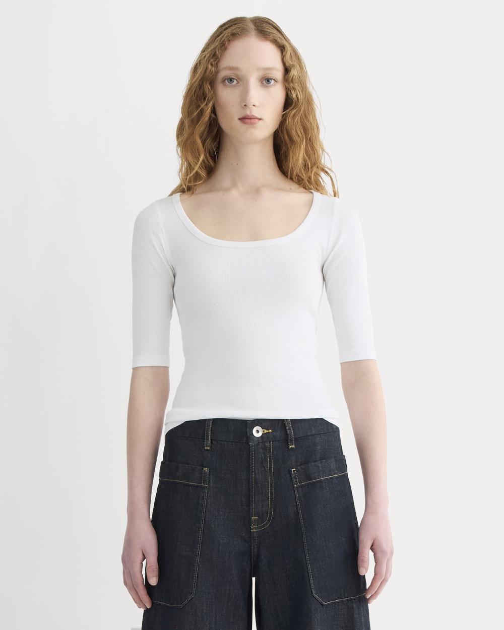 The Luxe Rib Scoop-Neck Tee | White by EVERLANE
