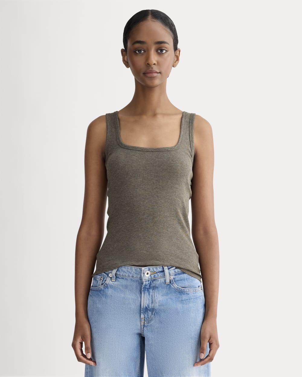 The Luxe Rib Square-Neck Tank | Heathered Fatigue by EVERLANE