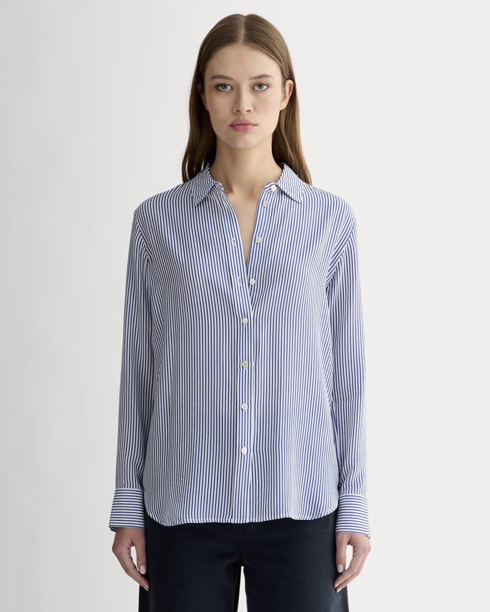 The Must-Have Shirt in Washable Silk | Blue / White by EVERLANE