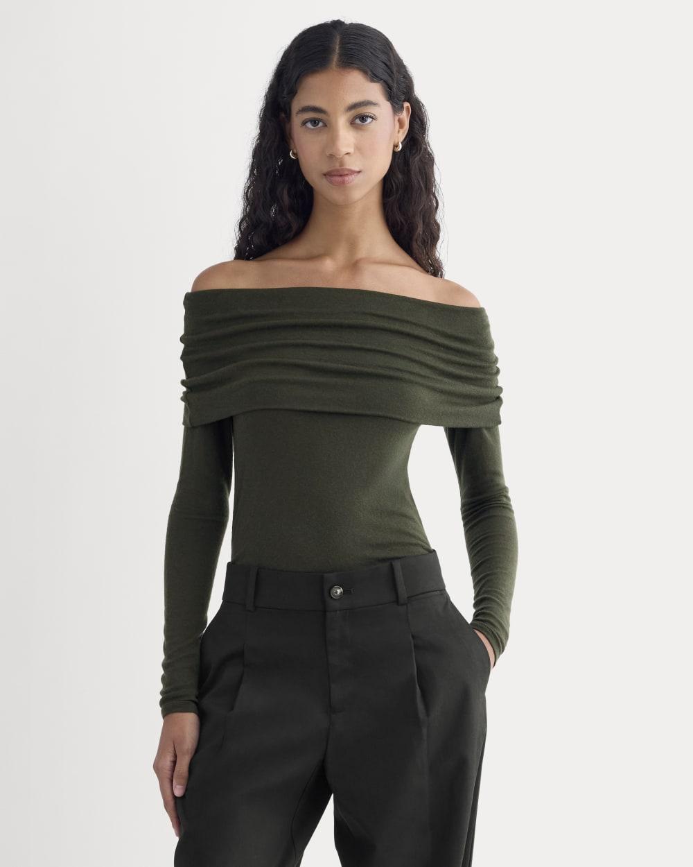 The Off-the-Shoulder Top in Butterluxe | Dark Green by EVERLANE
