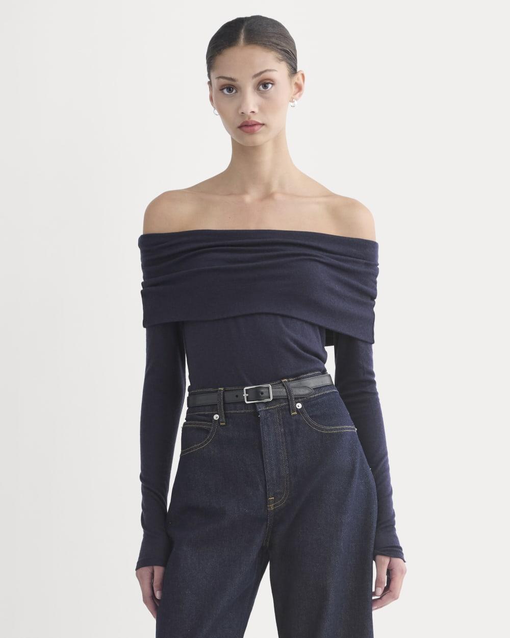 The Off-the-Shoulder Top in Butterluxe | Deep Navy by EVERLANE The Off-the-Shoulder Top in Butterluxe | Deep Navy by EVERLANE