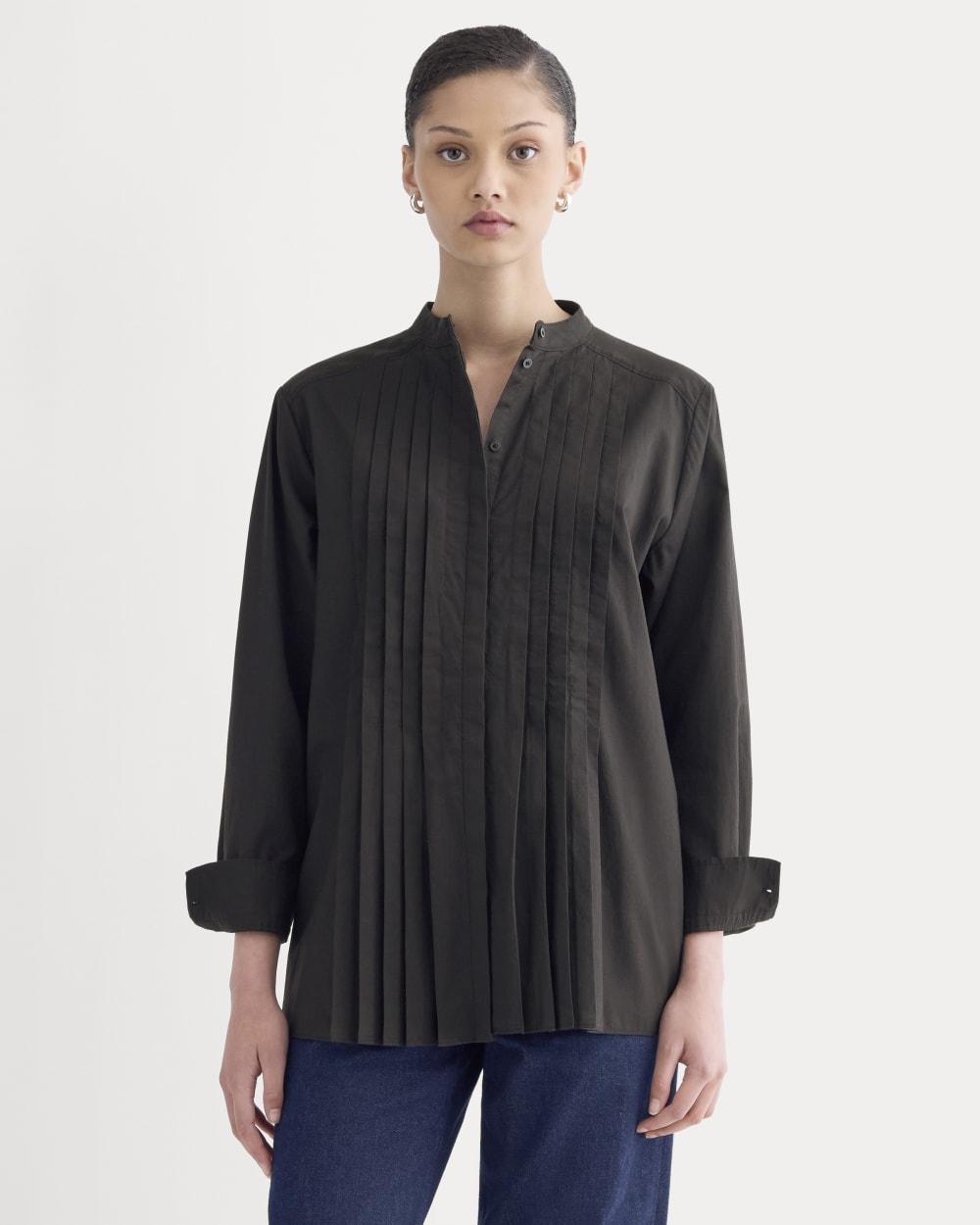 The Pleated Shirt in Silky Cotton | Black by EVERLANE