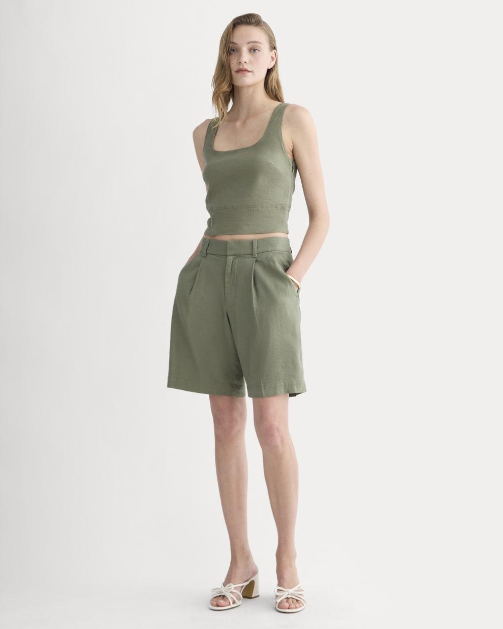 The Pleated Short in Stretch Linen | Lichen Green by EVERLANE