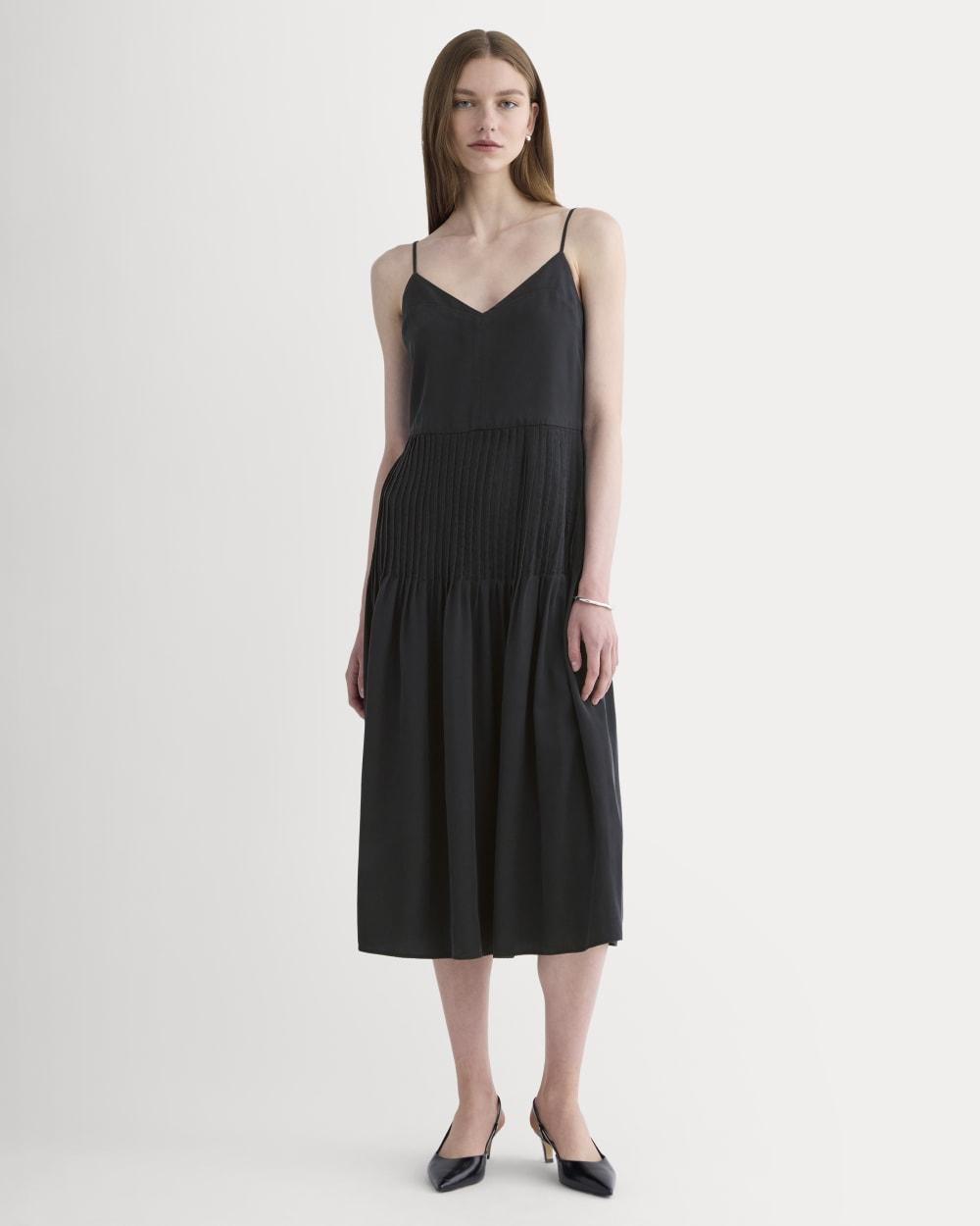 The Pleated Slip Dress in Butterlite | Black by EVERLANE