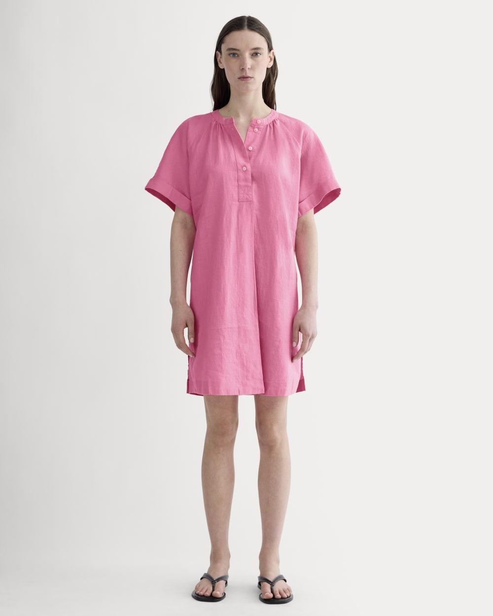 The Popover Dress in Linen | Deep Pink by EVERLANE