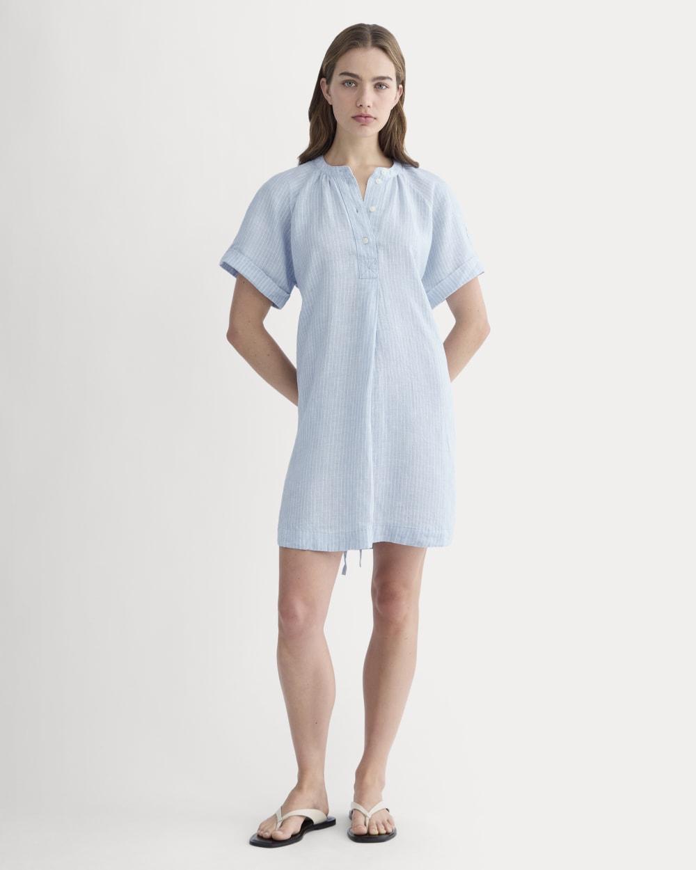 The Popover Dress in Linen | Sky Blue / White by EVERLANE