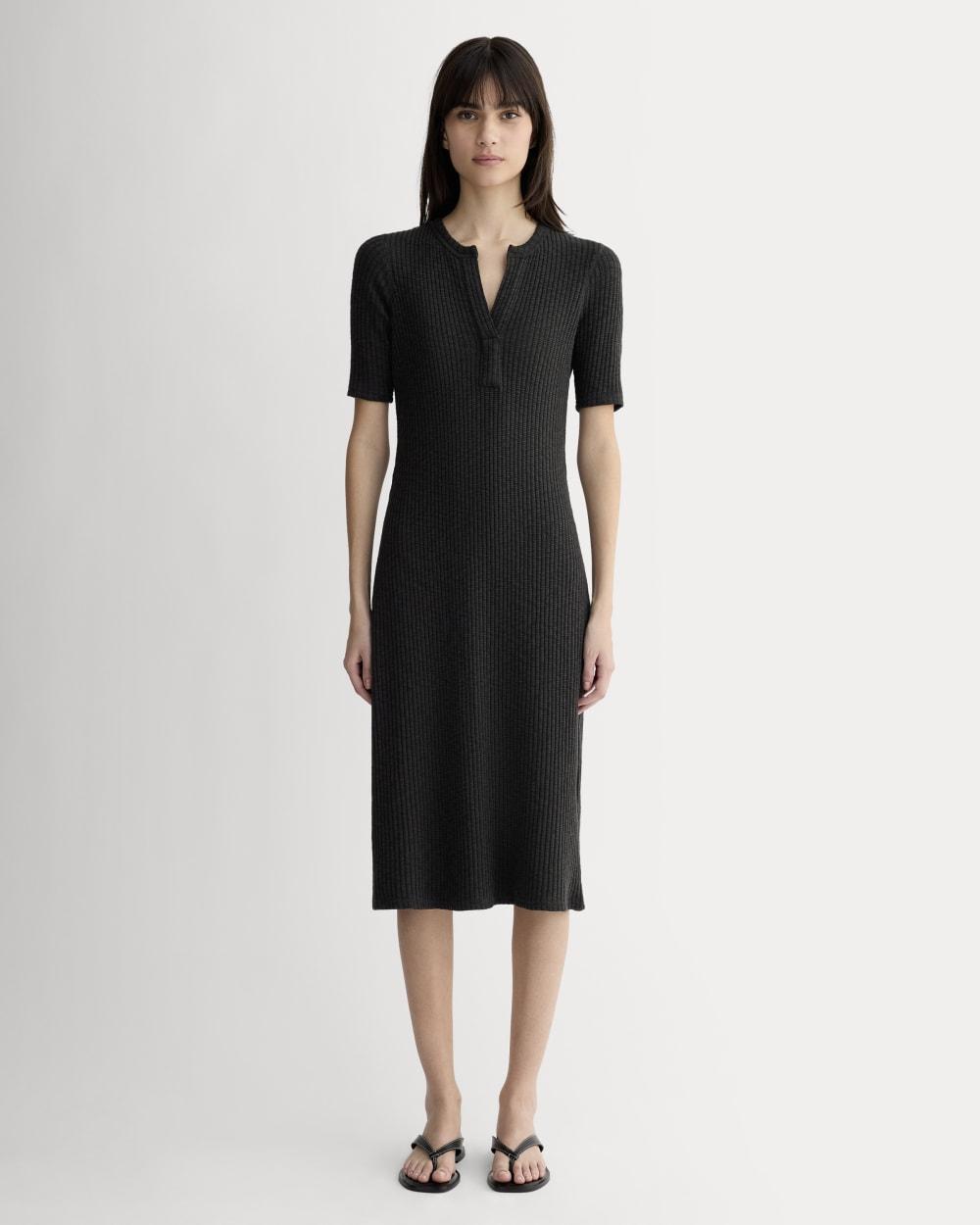 The Rib-Knit Henley Dress | Black by EVERLANE