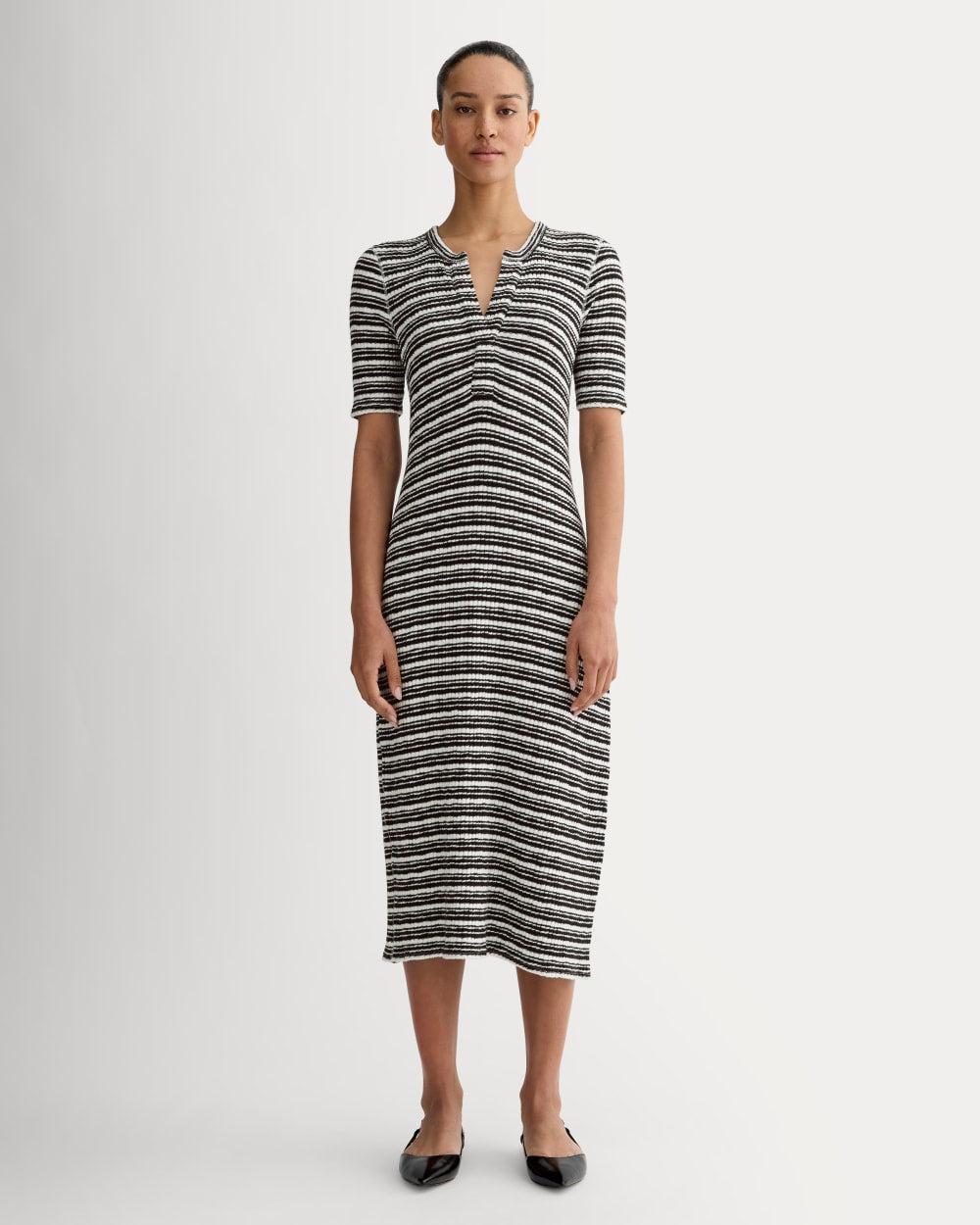 The Rib-Knit Henley Dress | Bone / Black by EVERLANE