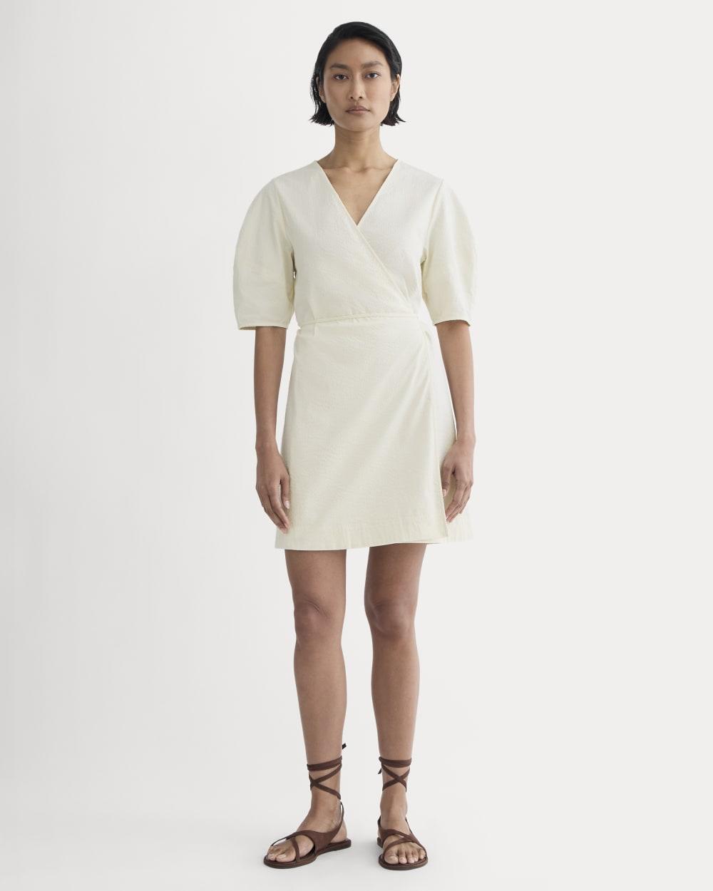The Seersucker Mini Wrap Dress | Bone by EVERLANE