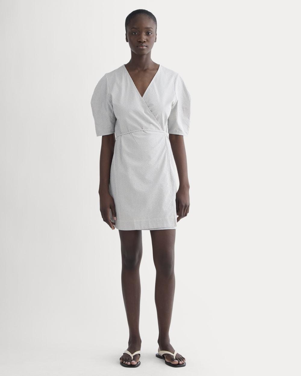 The Seersucker Mini Wrap Dress | Dutch Blue / Natural by EVERLANE